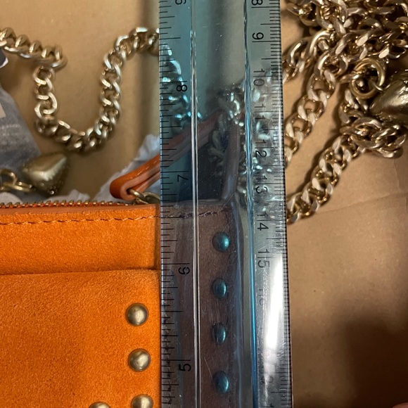 Zara Orange Suede Leather bag with gold chain - Picture 10 of 11